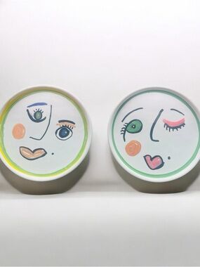 Pedestal Plate Set (2) – “Wink & Kiss” | Whimsy Art Studio